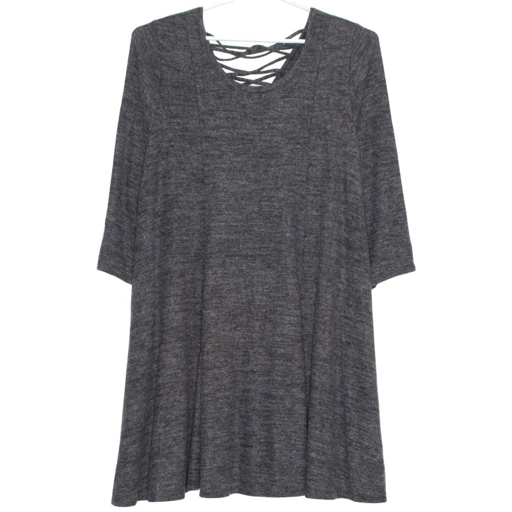 Torrid Super Soft Plush Dark Grey Lattice‎ Back A-Line Mini Dress Charcoal 2 2X